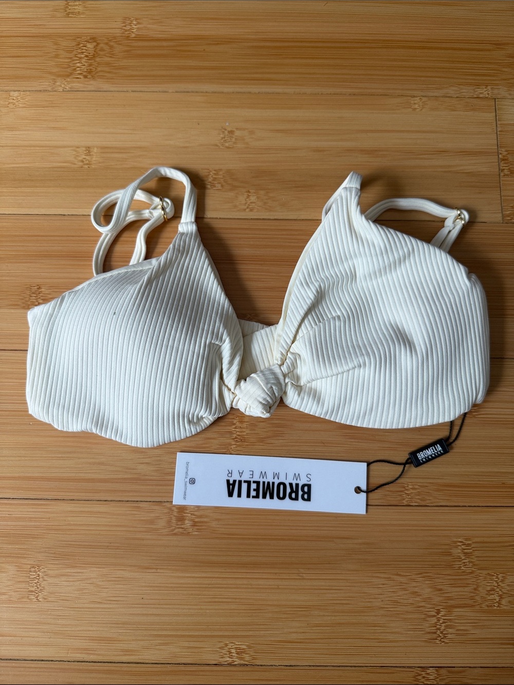 Cream Ribbed Knot Bikini Top